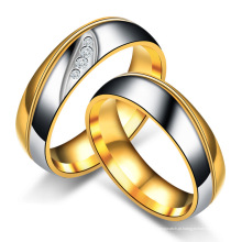 Anel de casal de aço inoxidável anéis de casamento de diamante de aço inoxidável ouro 18k moda anel cúbico de zircônia